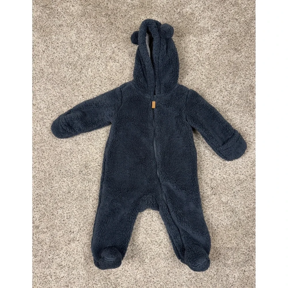 Carters Baby 6M Navy Blue Sherpa Fleece‎ Bear Ear Hooded Winter Suit